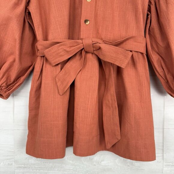 Free People Porto Top & Shorts Set S‎ Orange Puff Sleeve Peter Pan Collar NWT - Picture 7 of 16